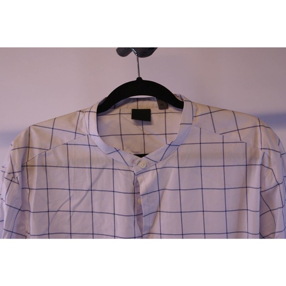 Asos Shirt Men's 2XL White Check Cotton Long Sleeve Button Up Grandad Collar - Picture 3 of 8